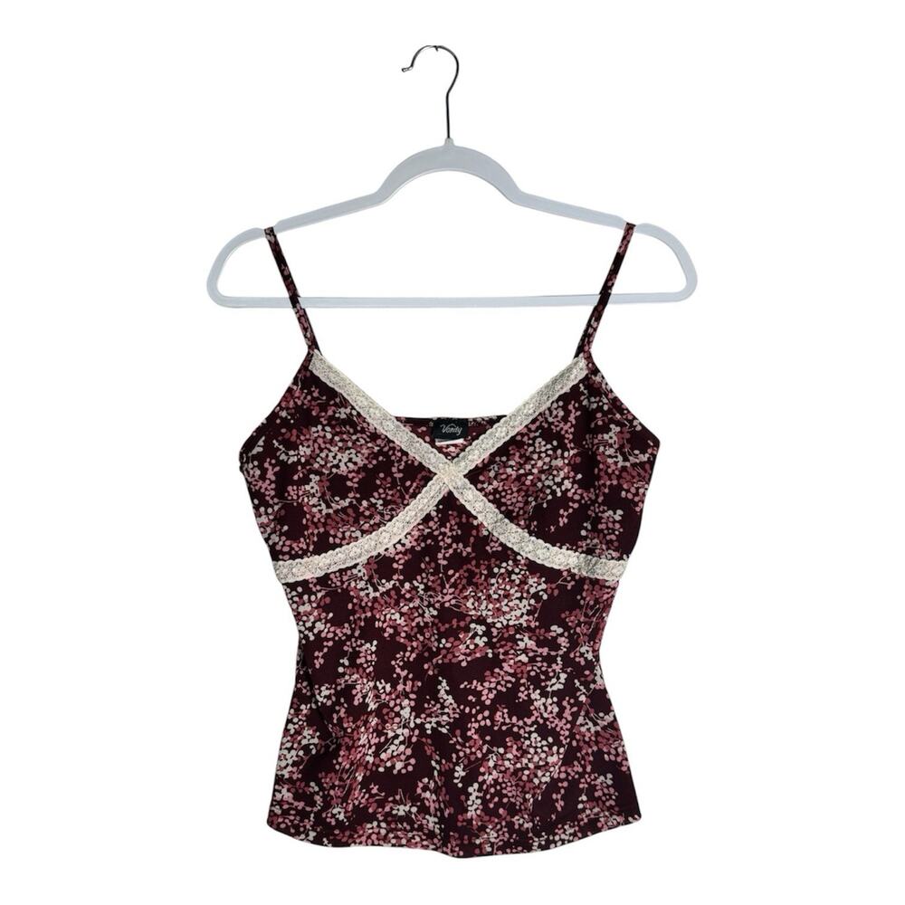 Y2K Vanity Womens Babydoll Floral Lace Trim Cami Tank Top Coquette Vtg 2000s M
